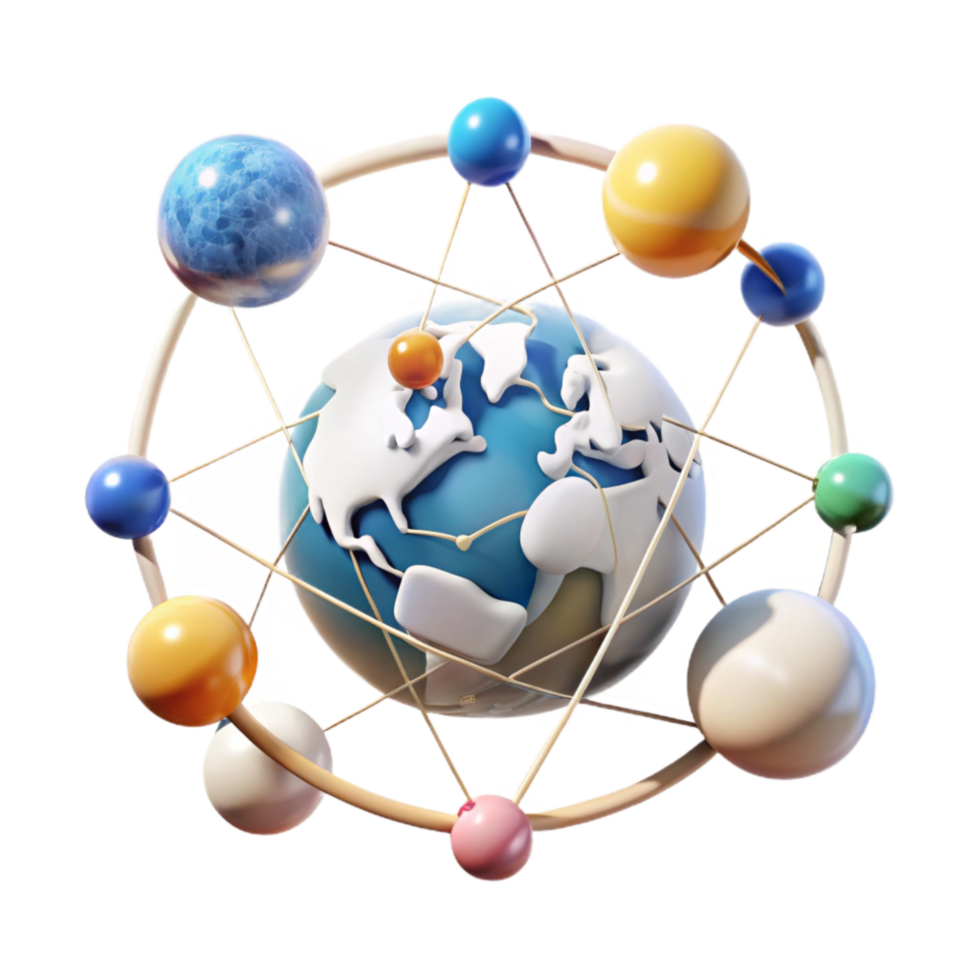 impressive modern Global Communication Network Diagram Isolated on White detailed png