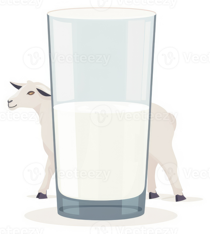 A glass of milk with a goat behind it. png