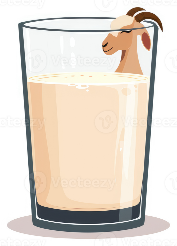 A goat peacefully submerged in a glass of creamy goat milk. png