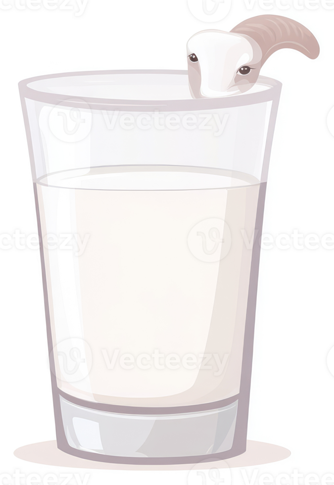 A glass of milk with a goat floating on top. png