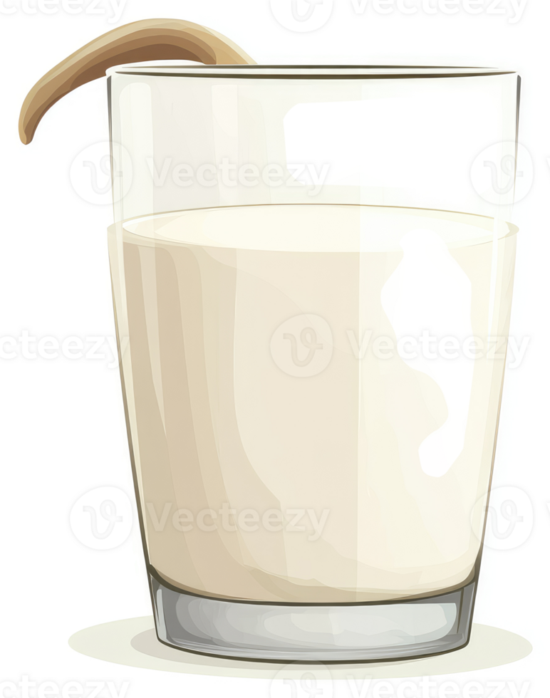 A glass of creamy, light-beige milk beverage. png