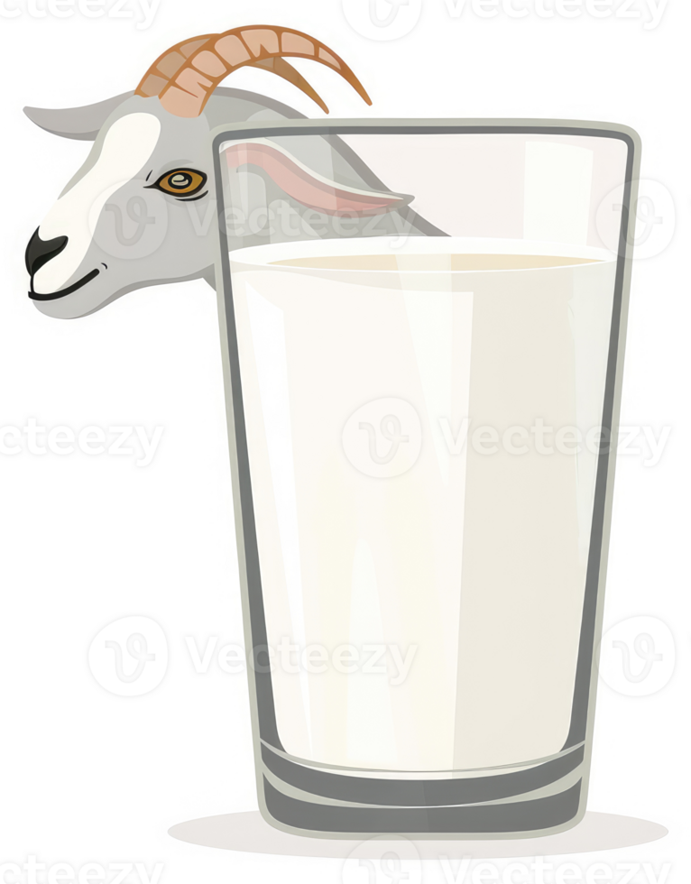 A goat and a glass of fresh goat's milk. png