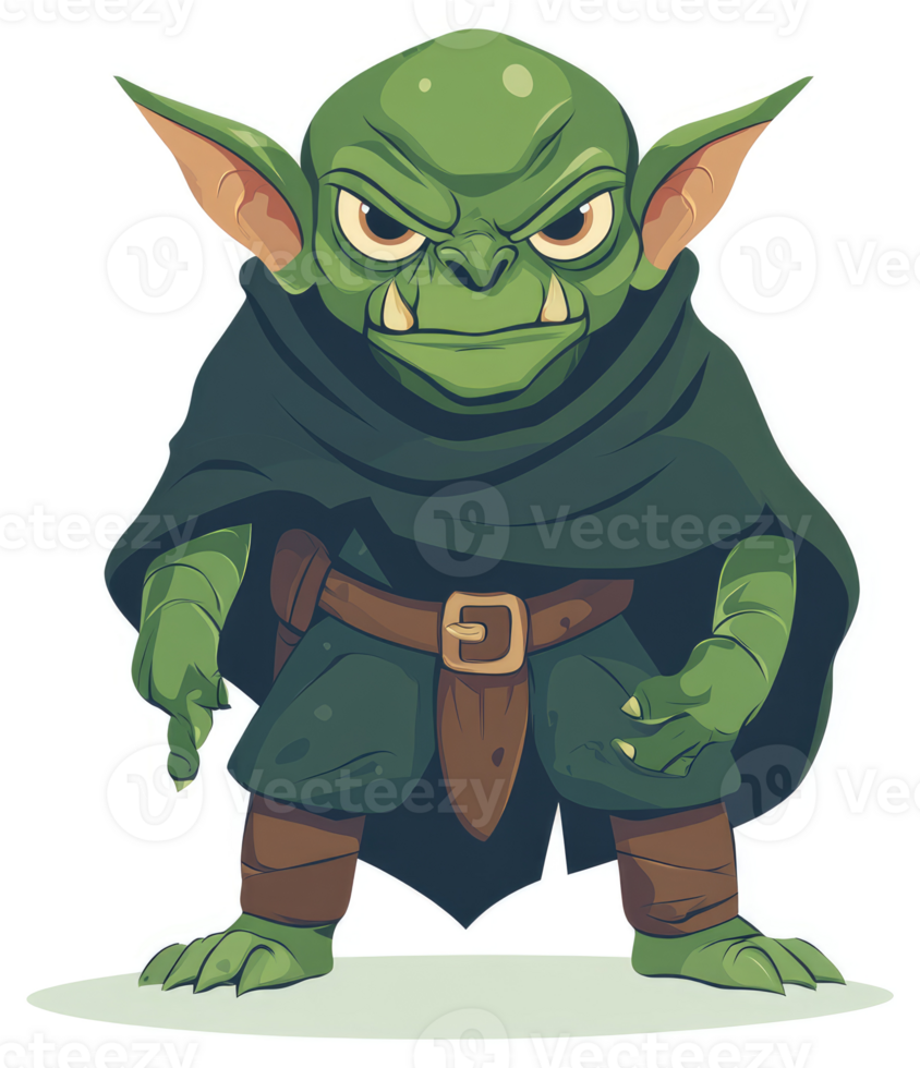 A fierce-looking green orc character with pointed ears and a dark cloak. png