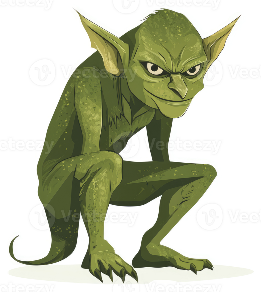 A menacing green goblin crouched in a threatening stance. png