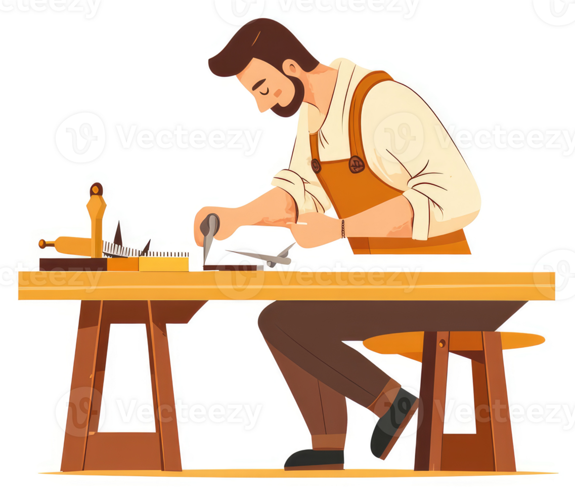 A carpenter meticulously working on a wooden project. png