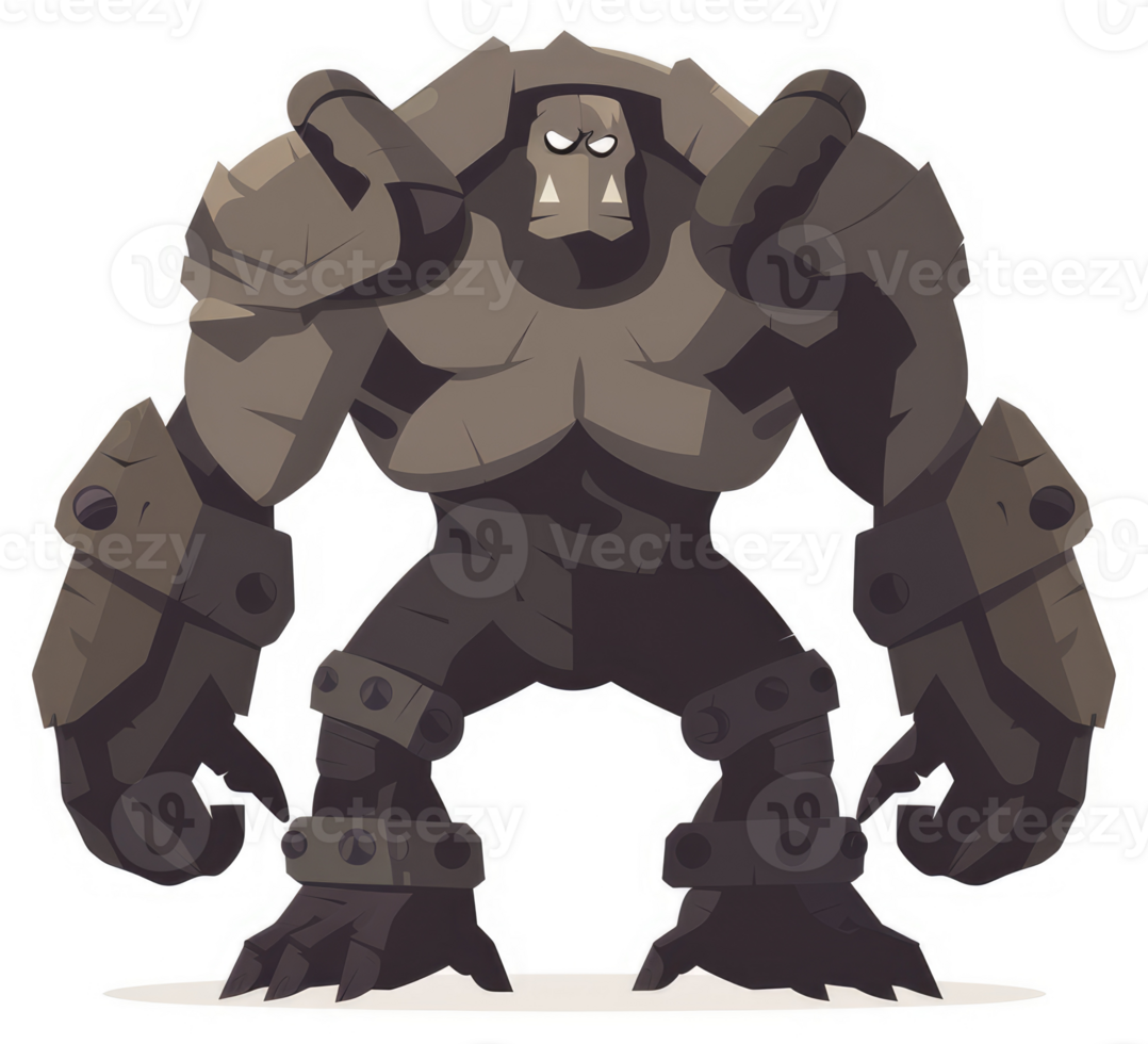 A powerful, armored stone giant, ready for battle. png