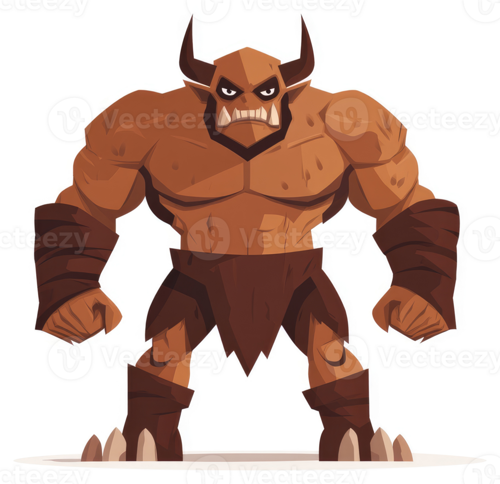 A formidable, brown-skinned, horned monster stands in a powerful pose. png