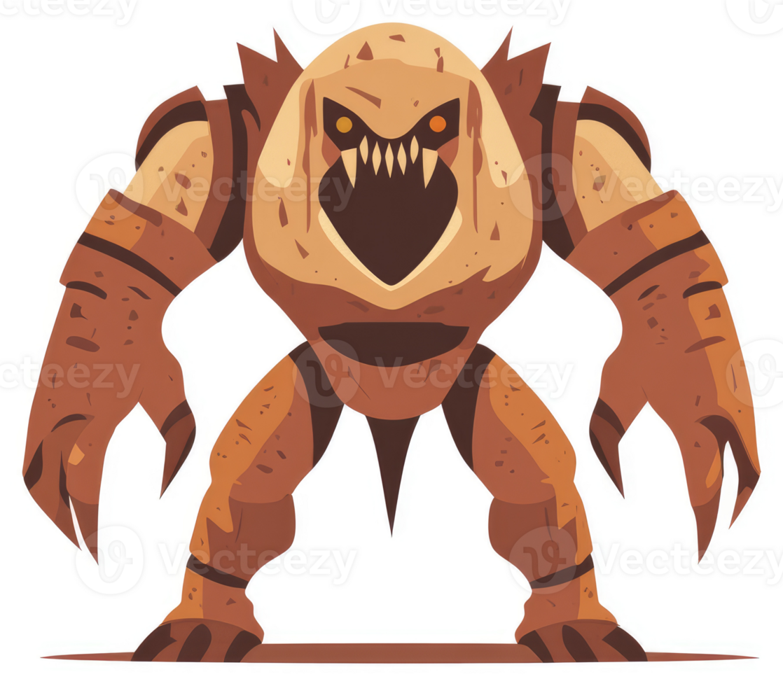 A fierce, earth-toned, armored creature with sharp claws and a menacing expression. png