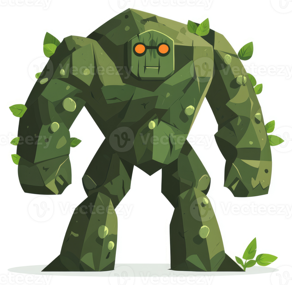A cartoon depiction of a large, green, rock-like creature. png