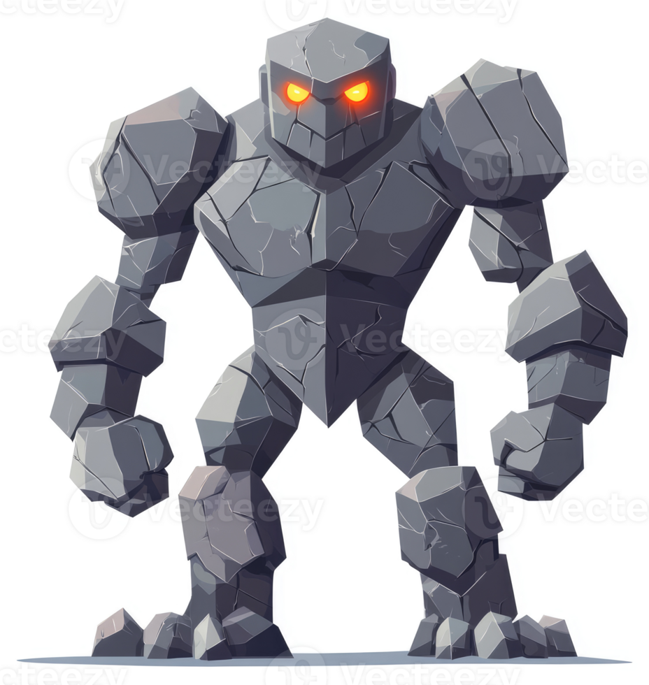 A formidable stone giant, crafted from jagged rocks. png