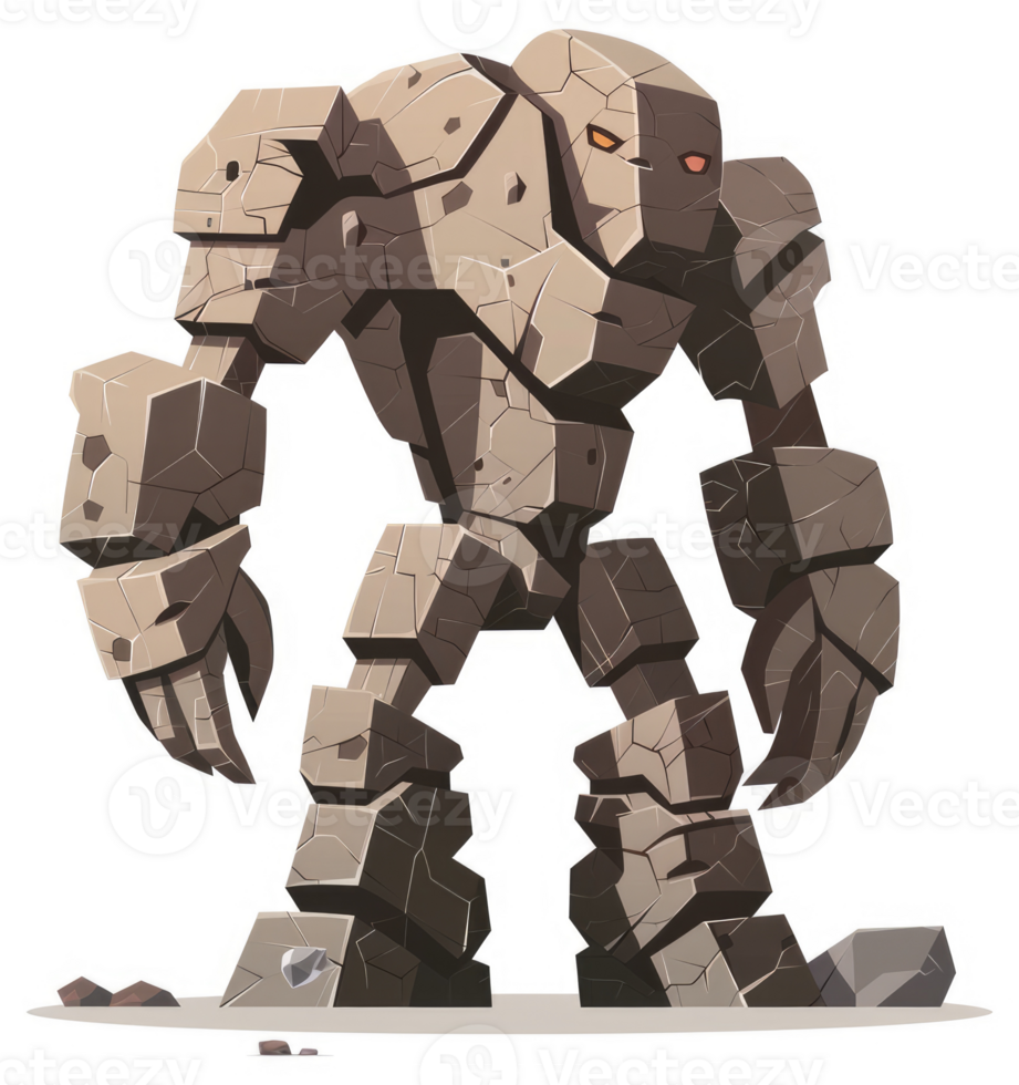 A formidable stone golem, composed of rugged, cracked rock. png