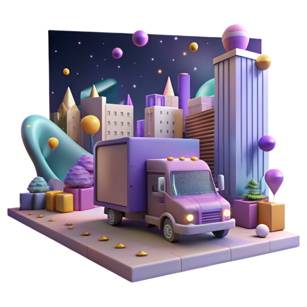 impressive classic City Street with Delivery Truck at Night Transparent Background detailed png