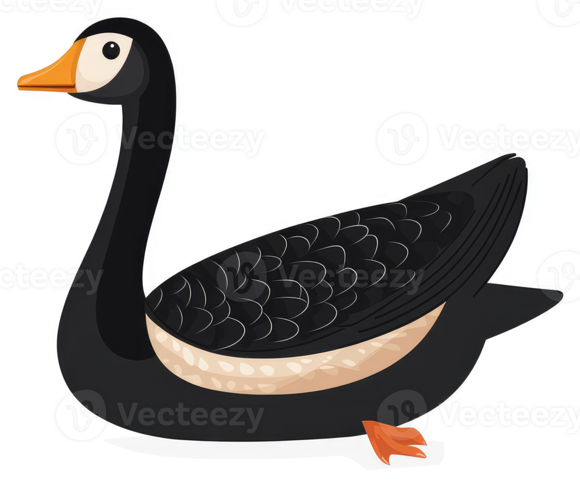 A stylized illustration of a black and light-orange goose. png