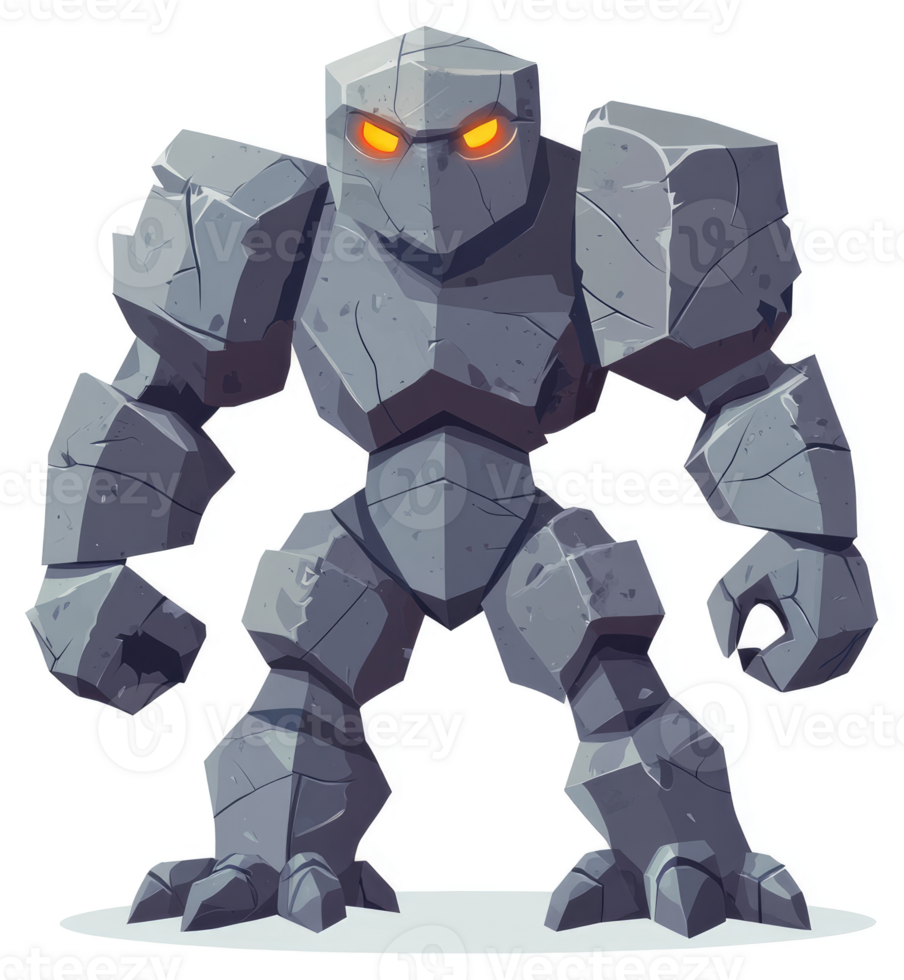 A formidable stone golem, crafted from rugged rock. png