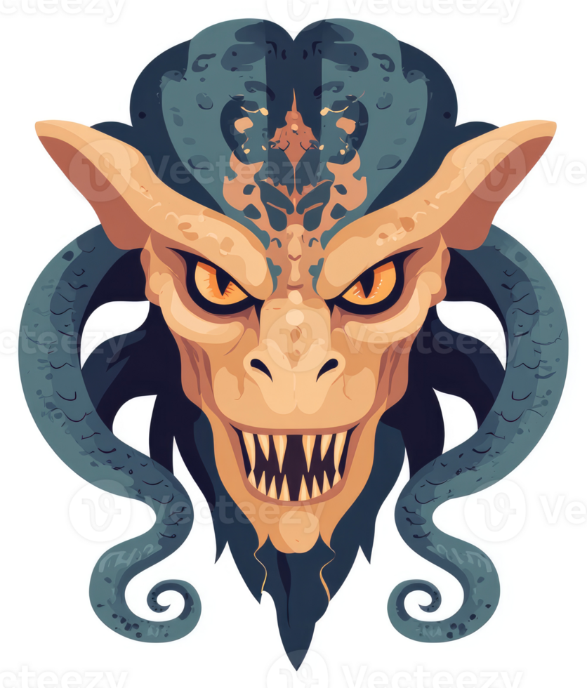 A menacing creature with serpentine features and a terrifying grin. png
