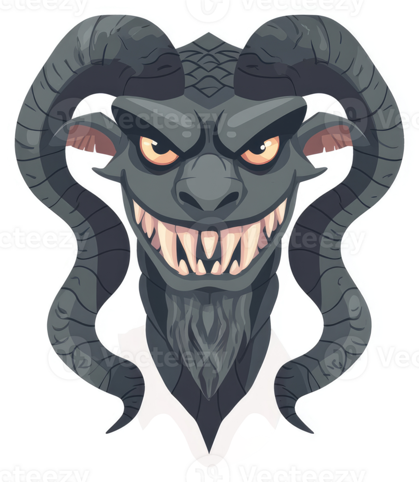 A menacing cartoon depiction of a horned, demonic creature. png