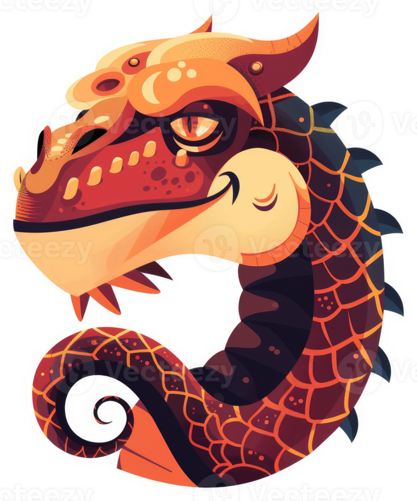 A stylized illustration of a fiery dragon head and neck. png