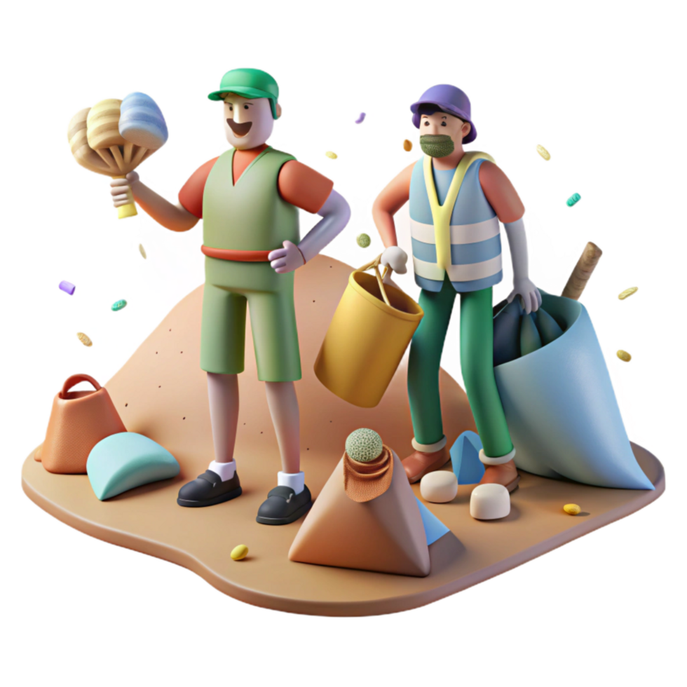 elegant minimalist Beach Cleanup Crew with Bags of Trash Cutout authentic png