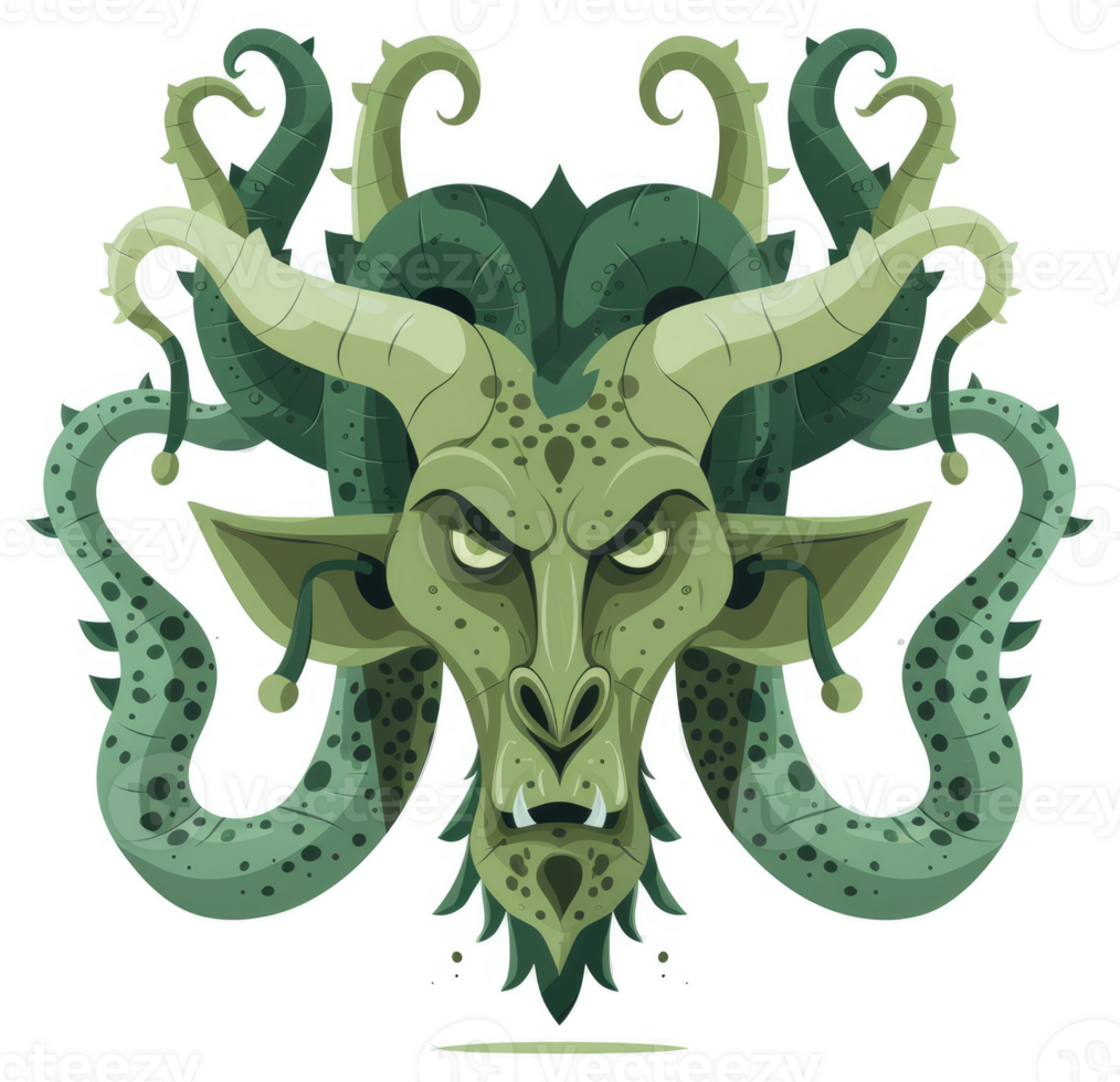 A grotesque, green mythical creature with horns and tentacles. png