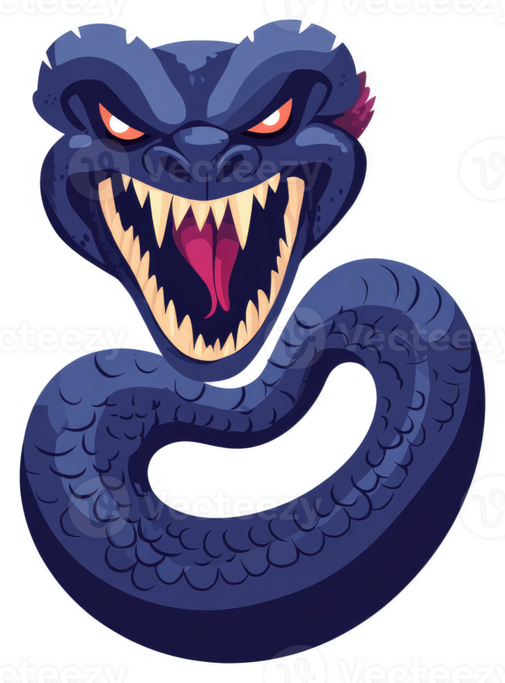 A ferocious, menacing blue serpent with sharp teeth. png