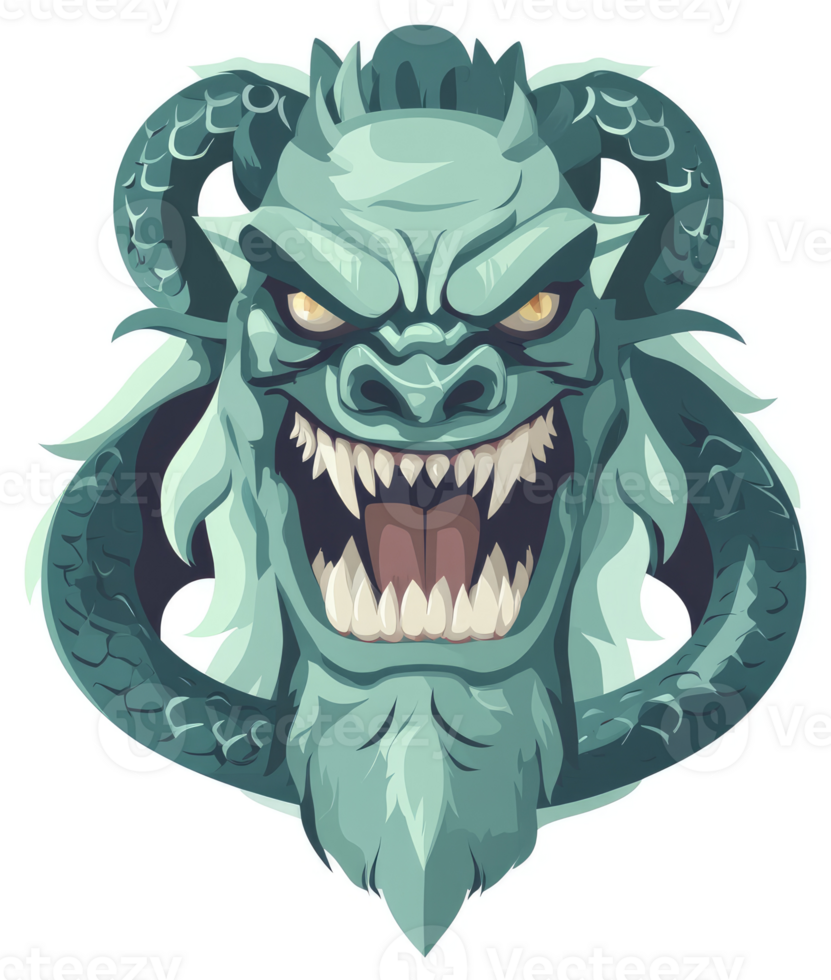 A ferocious, light teal dragon's head, menacingly displayed. png