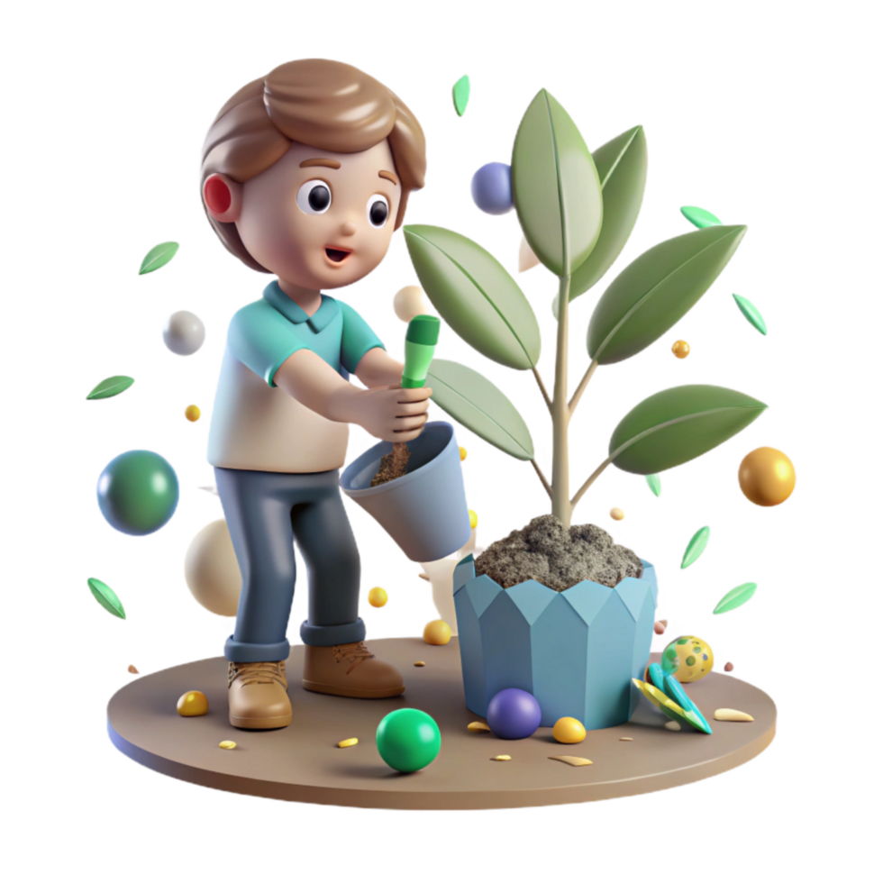 beautiful minimalist Child Planting Tree Sapling Cutout Transparent Background high resolution png