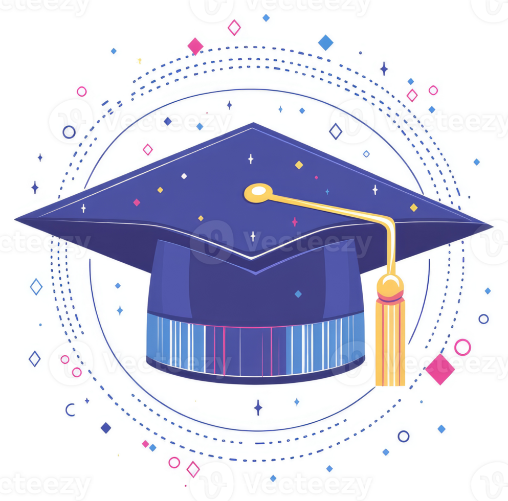 A stylized illustration of a graduation cap celebrating academic achievement. png