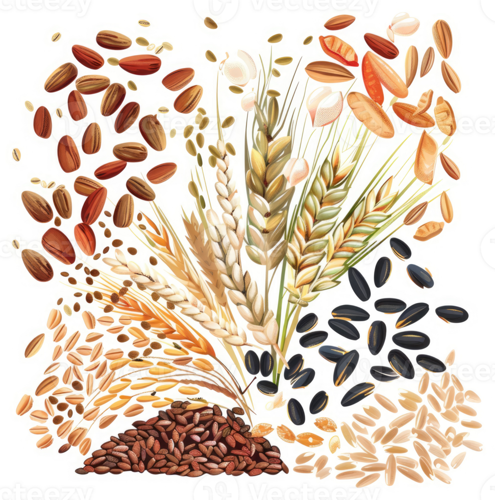 A colorful array of various grains and seeds. png