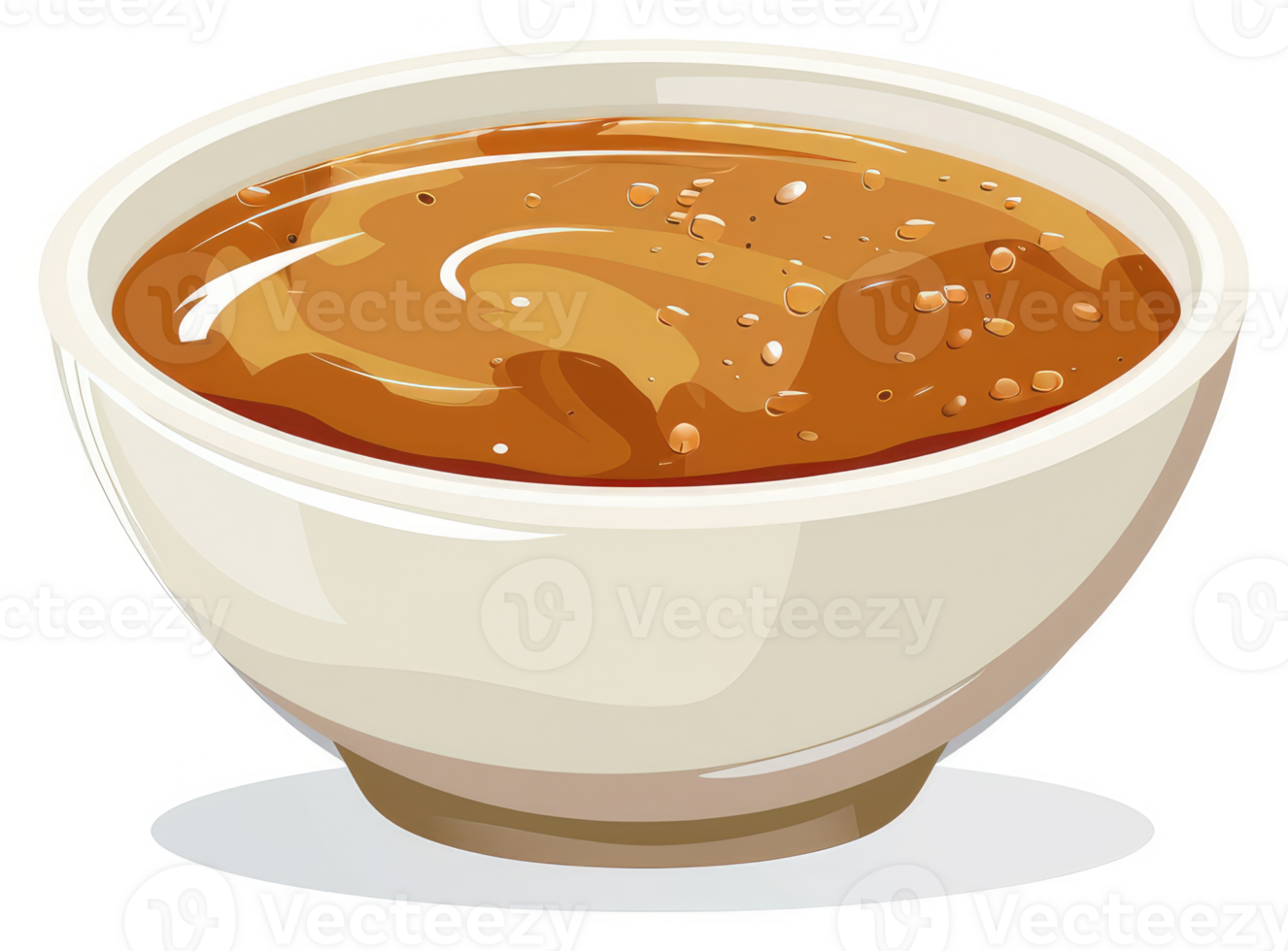 A bowl of rich, amber-colored sauce. png