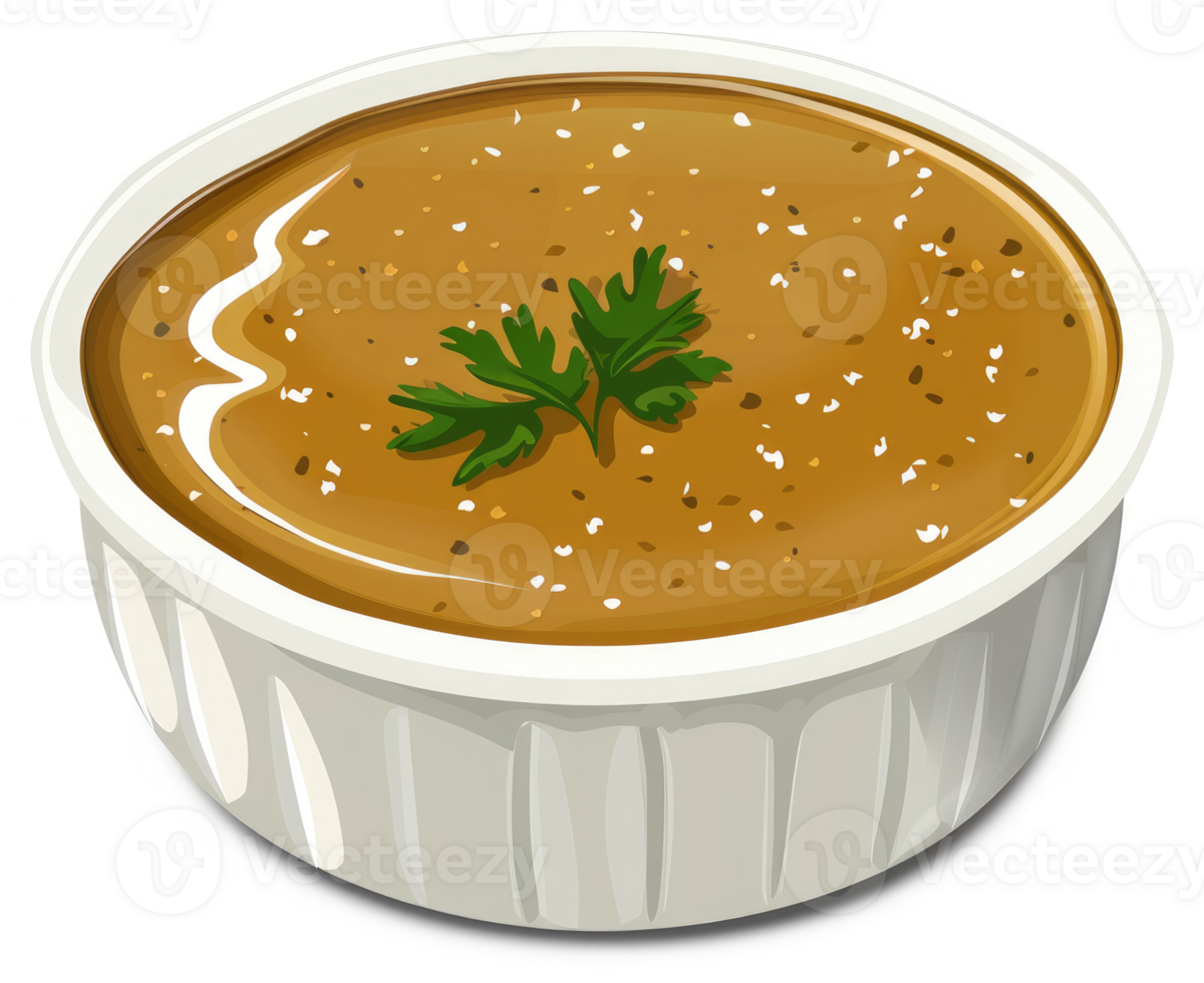 Creamy, spiced, and garnished bowl of soup. png