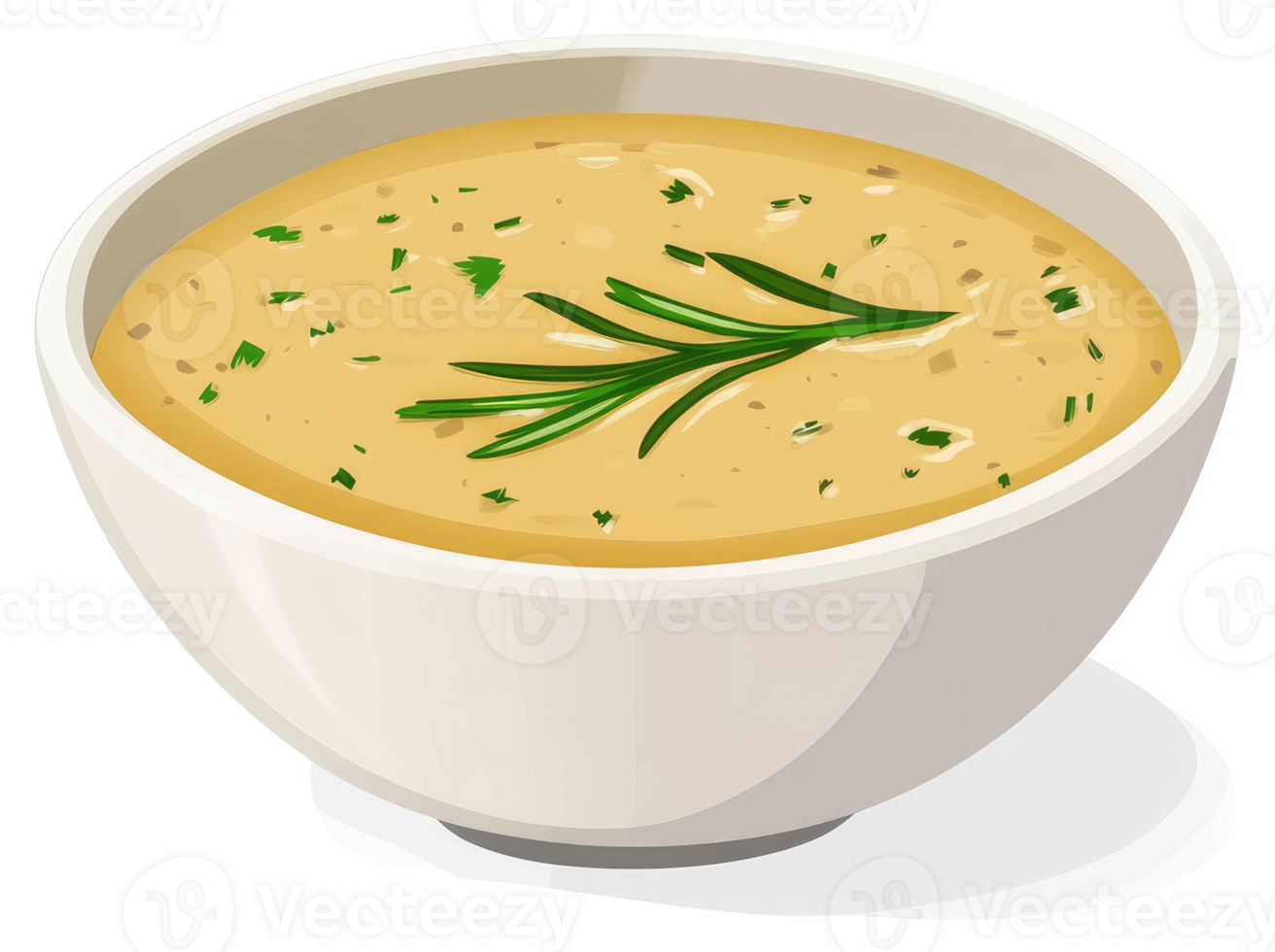 Creamy, flavorful soup with fresh rosemary garnish in a bowl. png