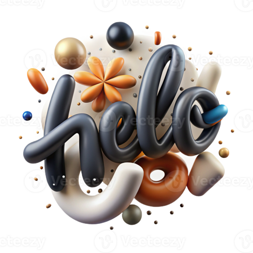 vibrant vintage Brush Script Font Word Hello Cutout Black Ink professional png
