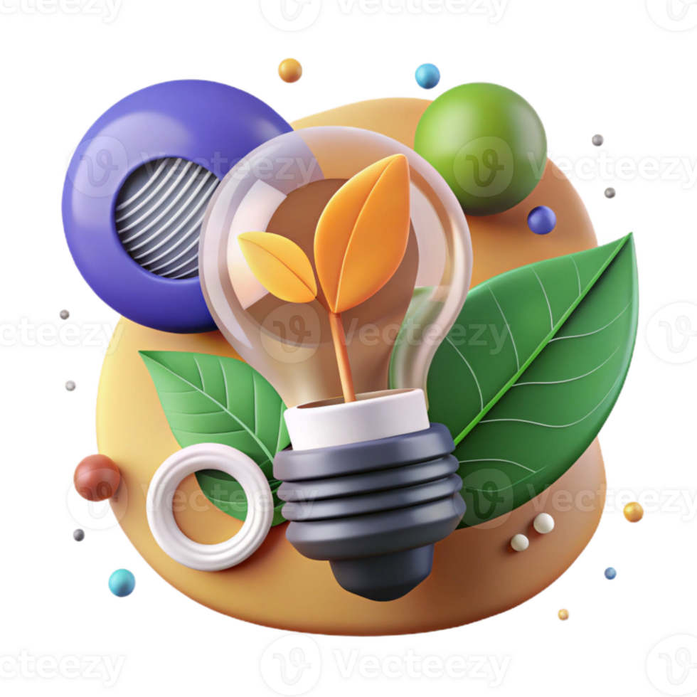 extraordinary artistic Environmental Awareness Icon with Lightbulb and Leaf Isolated professional png