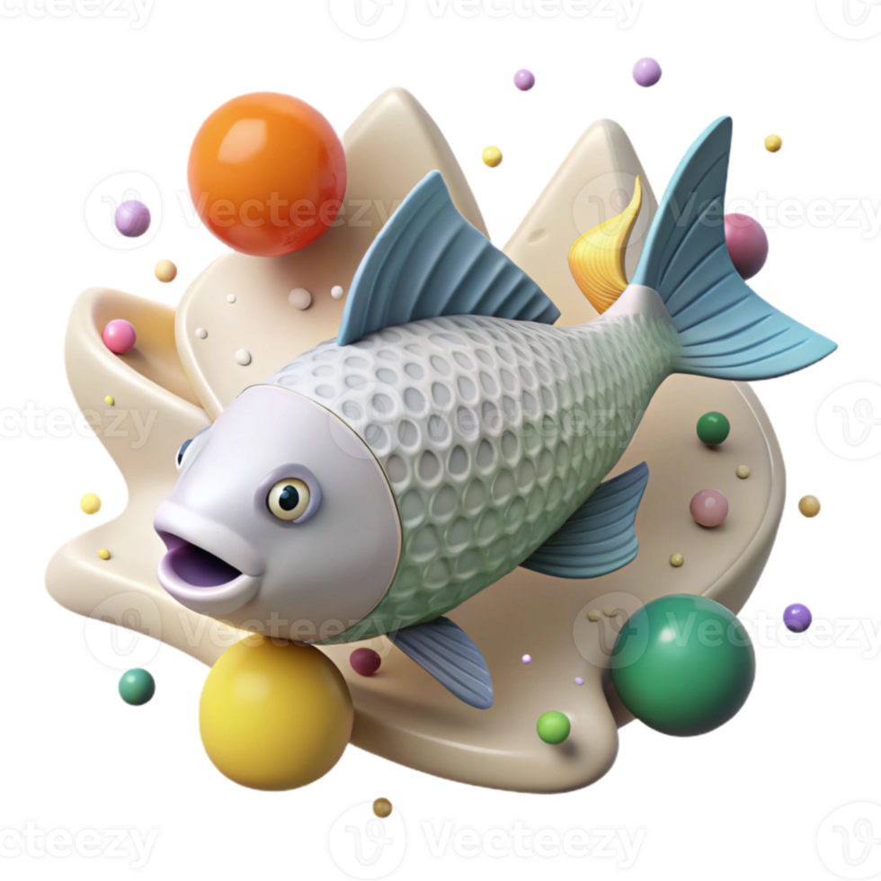 dramatic traditional Fish Impacted by Water Contamination Isolated Element premium png