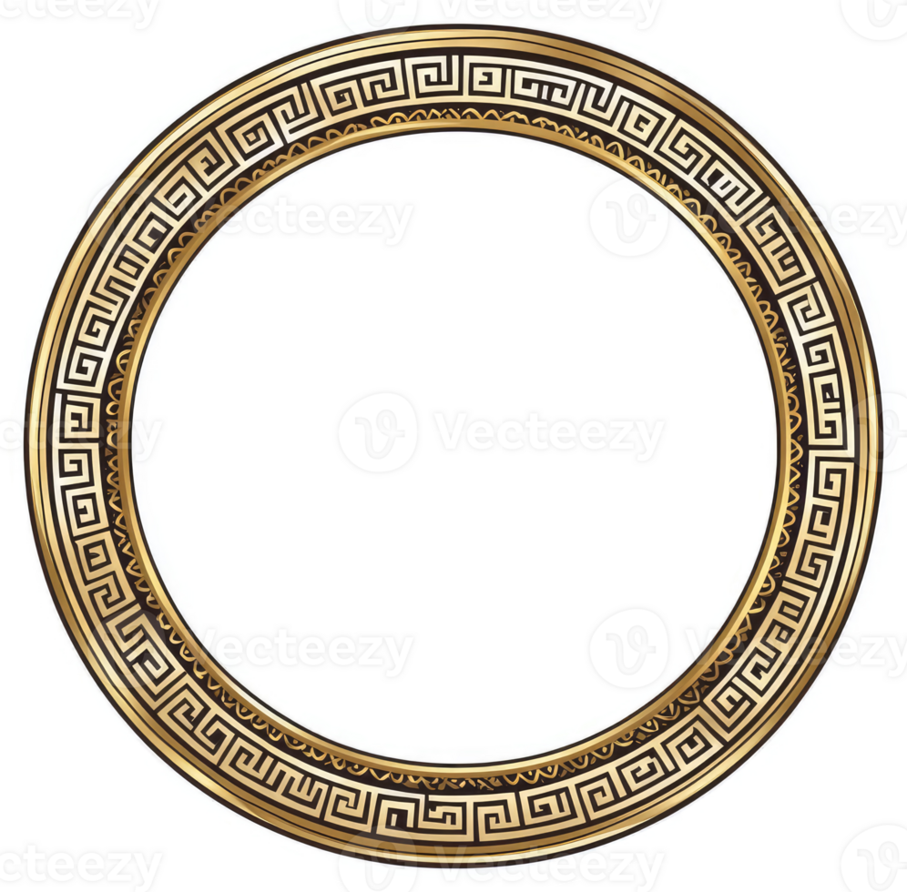 Ornate gold greek key circular frame png