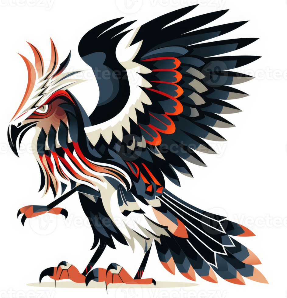 A stylized illustration of a majestic bird of prey with vibrant colors. png