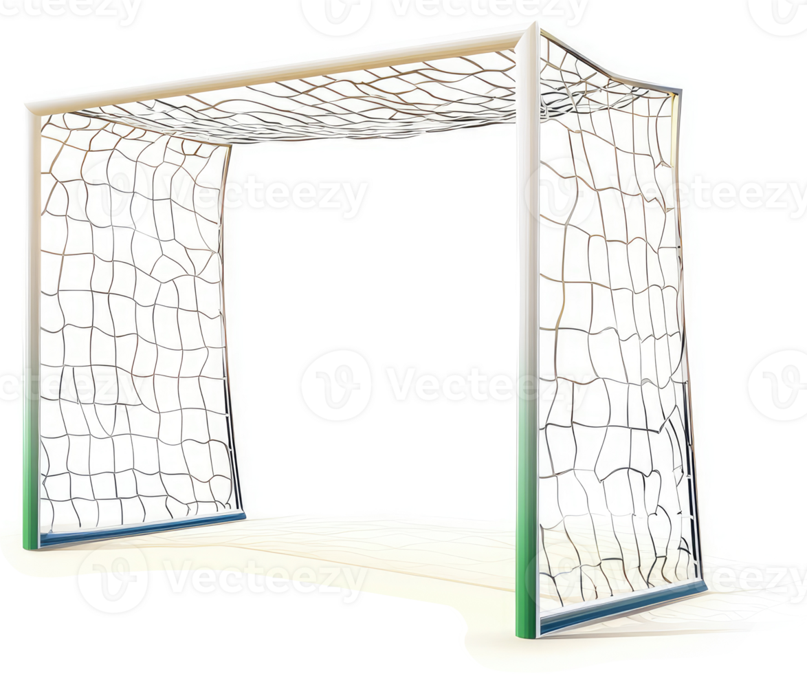 A 3d rendering of a modern beach soccer goal with a mesh net. png