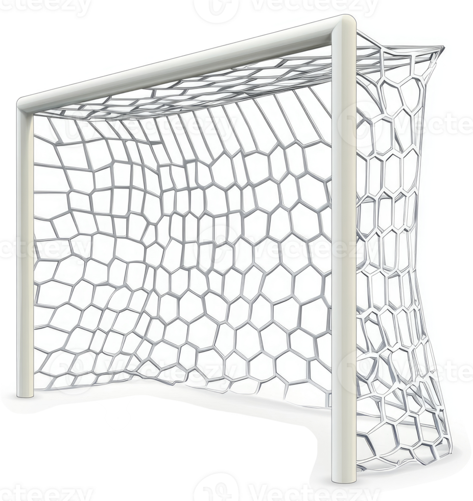 A modern, geometric soccer goal net with a unique hexagonal mesh design. png