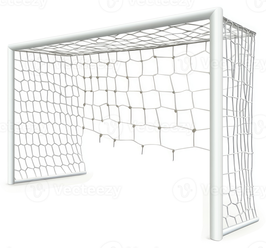 A white soccer goal with a net. png