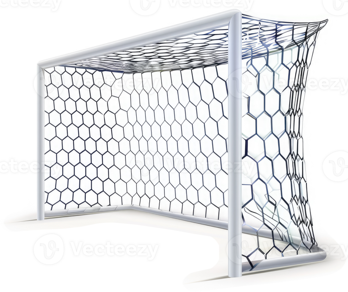 A soccer goal net with a distressed, distorted hexagonal mesh. png