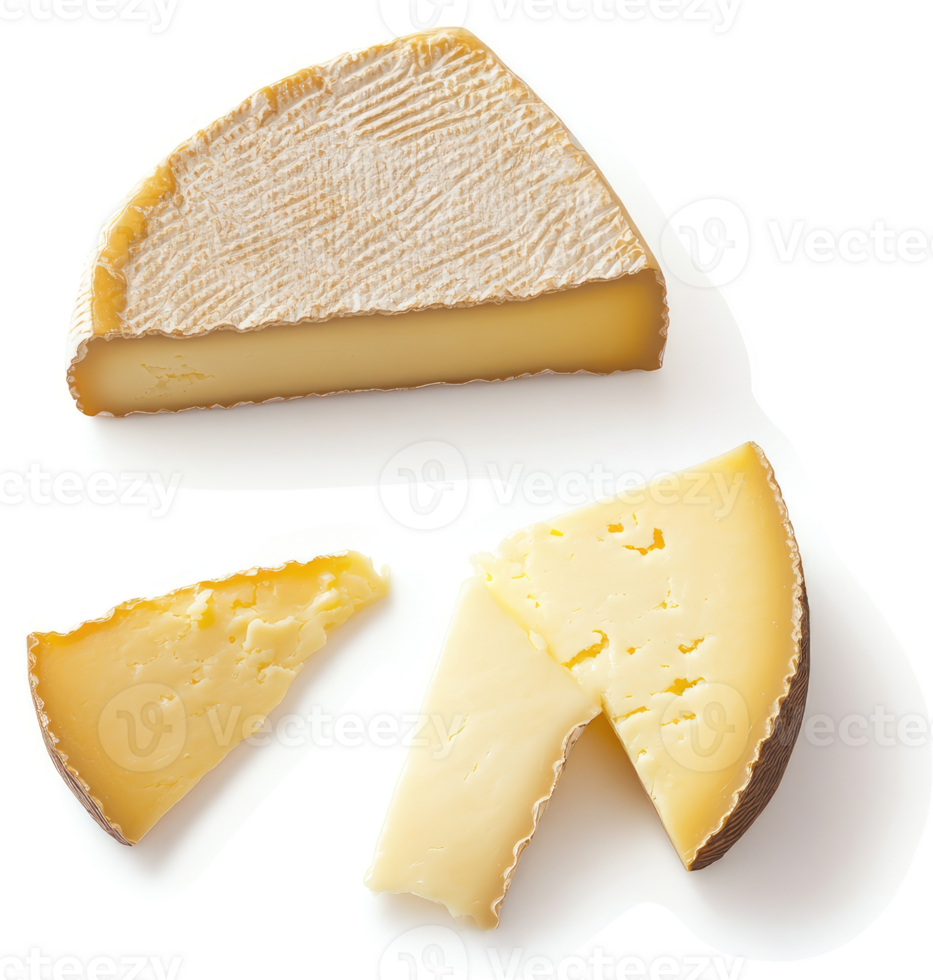 Two slices of aged cheese, showcasing a creamy texture. png