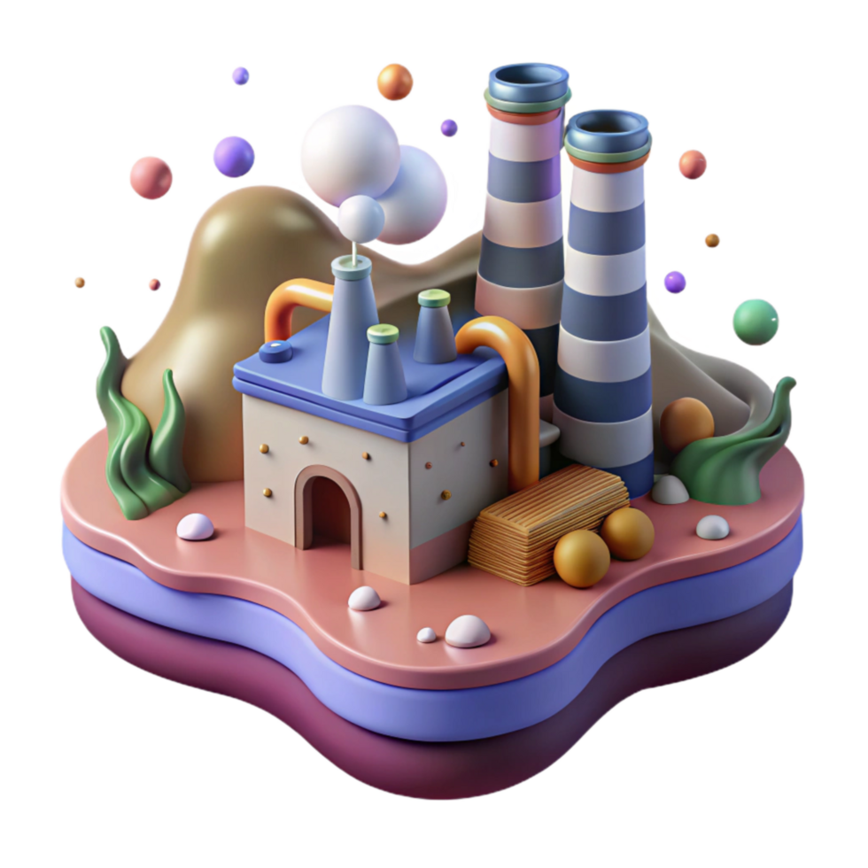 wonderful artistic Factory Polluting River Cutout Industrial Pollution Isolated png