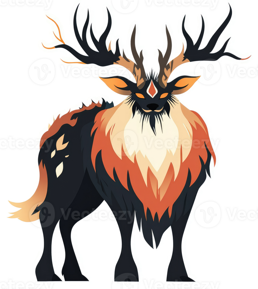 A stylized illustration of a mythical creature with large antlers. png