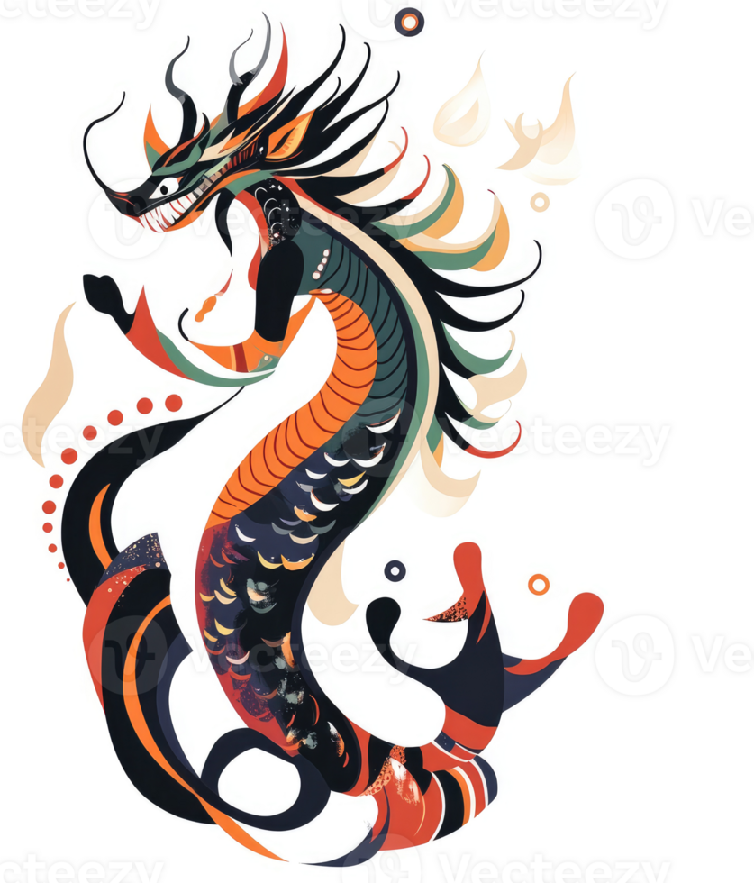 A vibrant, stylized dragon with intricate details. png