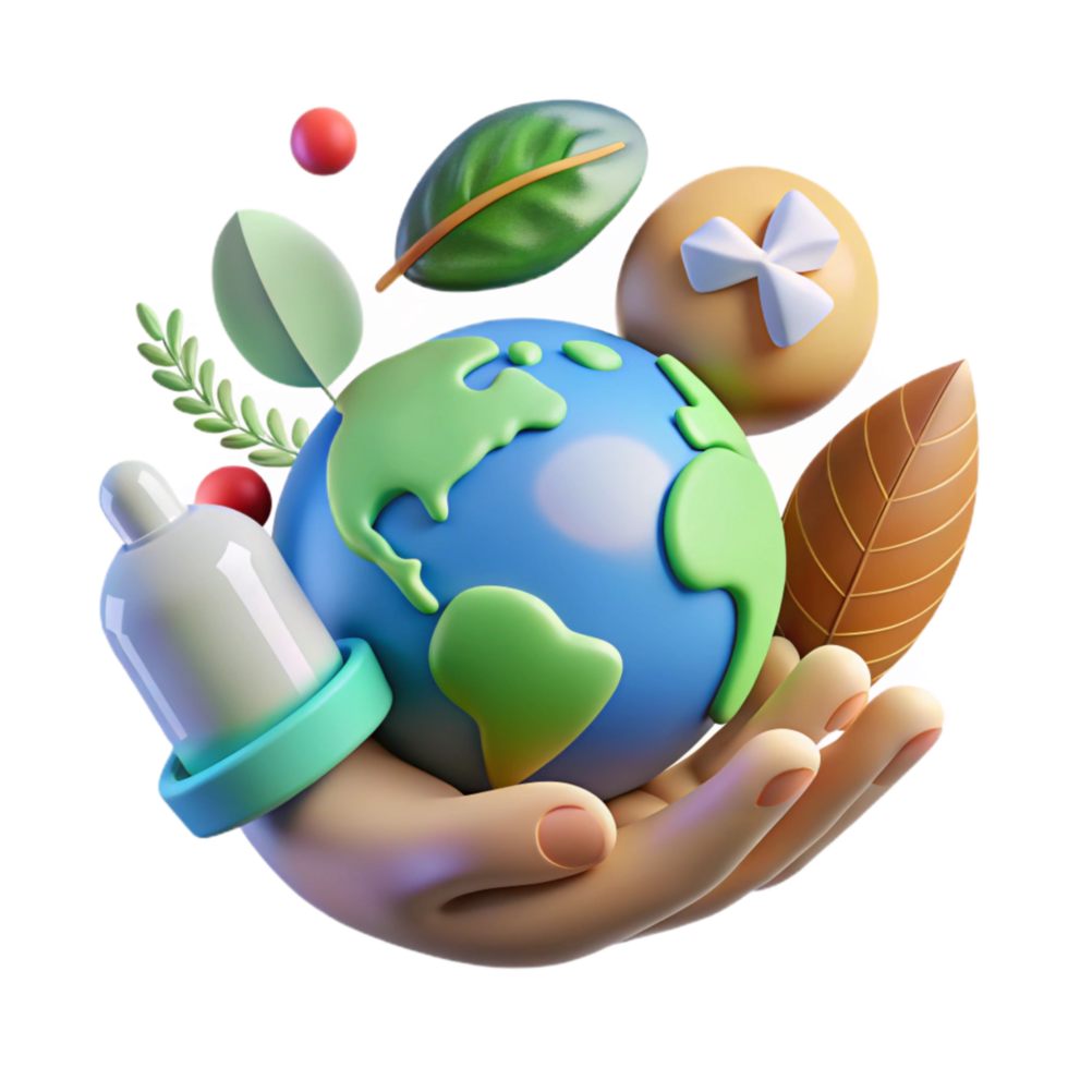 impressive creative Environmental Responsibility Icon with Hand and Globe Isolated authentic png