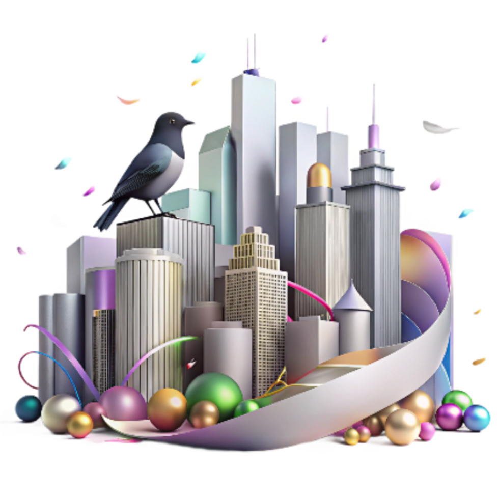 dramatic traditional City Skyline with Bird Silhouette Cutout Sunset Colors png