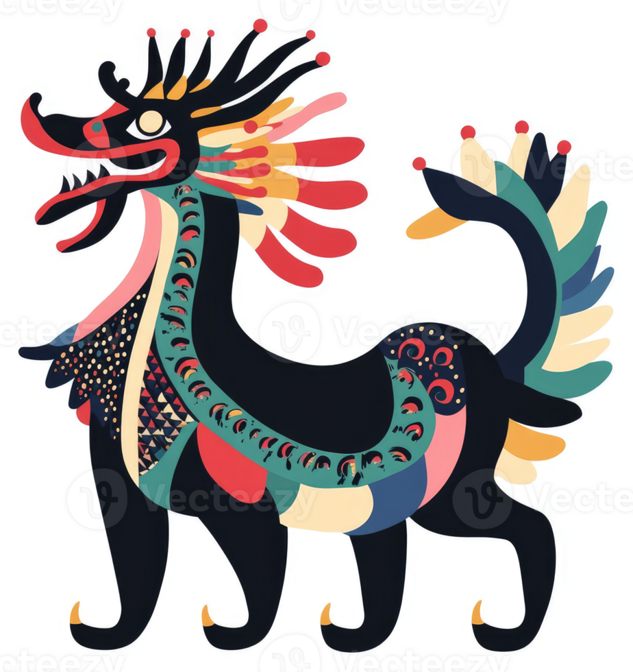 A vibrant, stylized dragon creature with intricate decorative patterns. png