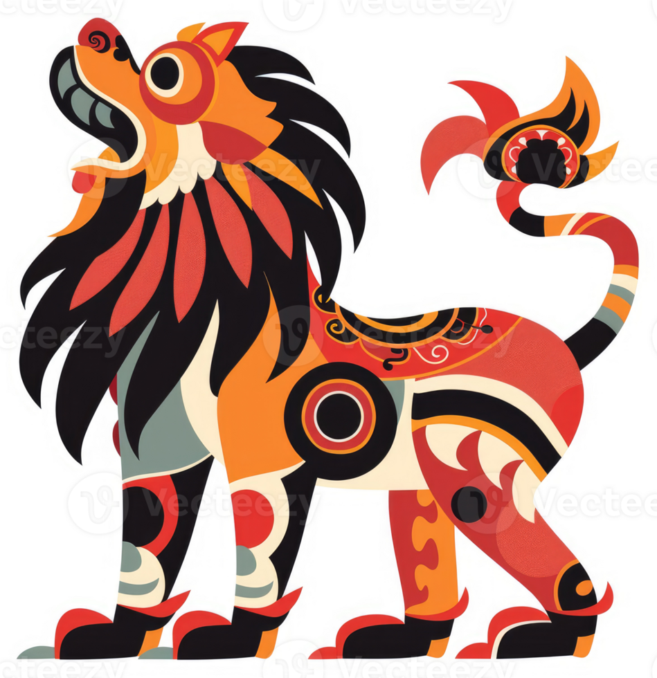 A vibrant stylized lion-like creature with intricate decorative patterns. png