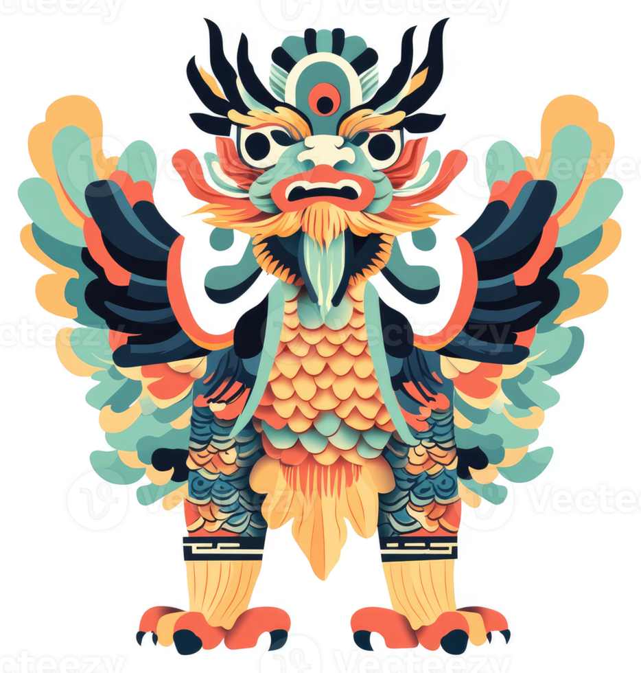 A vibrant, stylized, mythical creature with intricate paper-cut design. png