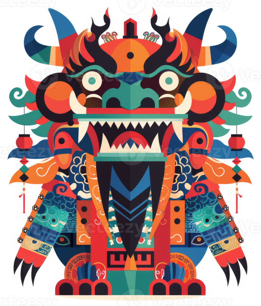 A vibrant, stylized, multi-colored depiction of a fantastical dragon-like creature. png
